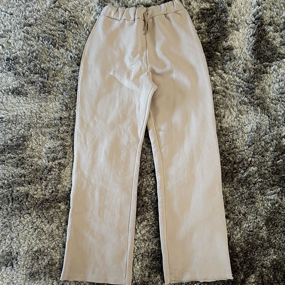 Mushroom Raw Stitch Detail Wide Leg Joggers
